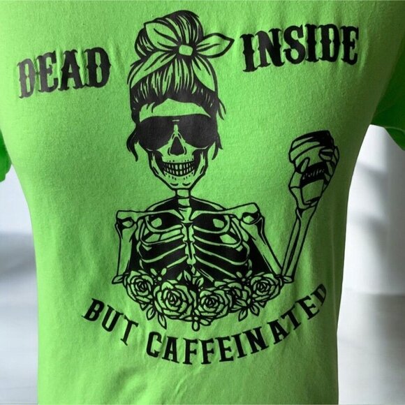 Gilden Ladies Whimsical Dead Inside But Caffeinated Graphic Tee Cotton Small - Picture 4 of 6